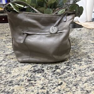 Tommy Bahama Black and Cream Leather Tote